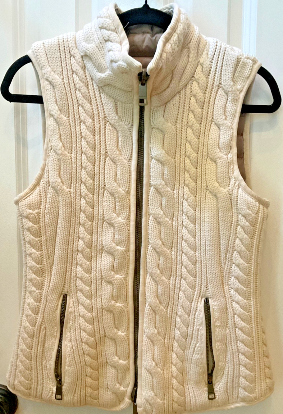 Burberry Brit Reversible Puffer Vest Cream Cable Knit Down Jacket Womens